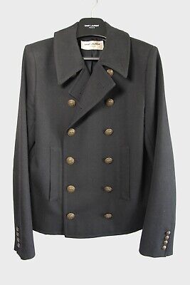 FW13 Saint Laurent Paris Cropped Black Pea Coat Wool Jacket FW13 Saint Laurent Paris Cropped Black Pea Coat Wool Jacket