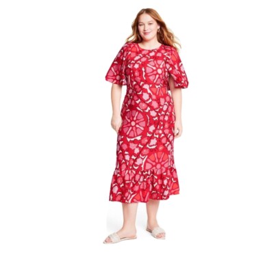 RHODE x Target Women's Zinnia Floral Print Bell Sleeve Midi Linen Dress Plus 18