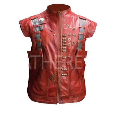 Men's Handmade Peter Quill Chris Pratt Biker Genuine Leather Halloween Vest