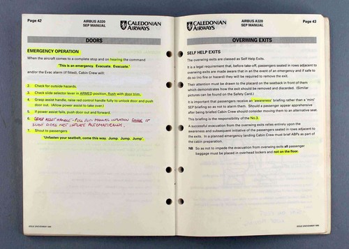 CALEDONIAN AIRWAYS AIRBUS A320 AIRLINE CABIN CREW SEP MANUAL SAFETY CARD BA - Picture 15 of 18