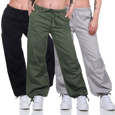 Damen Hose Damenhose Parachute Fallschirmhose Cargohose weites Bein LSL-445