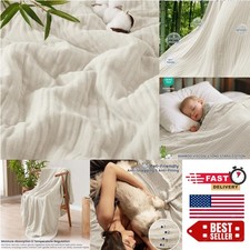 Stylish Summer Cooling Throw Blanket | 50"x60" Oat Milk for Camping & Napping