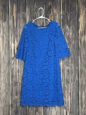 Ralph Laure Womens Dress 10 Blue Knee Length Lace Overlay Brunch Preppy Luncheon