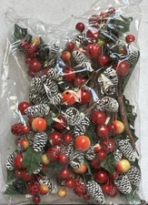 VTG (10) Pinecones Berries Spray Korea NOS Christmas Holiday Wreath Making Sprig