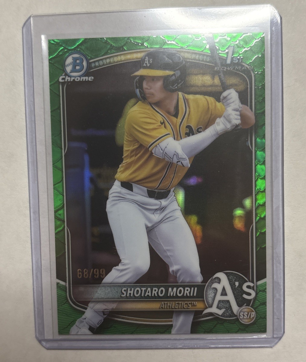 2025 Bowman Chrome Shotaro Morii 1st Green Reptilian Refractor #68/99 Athletics