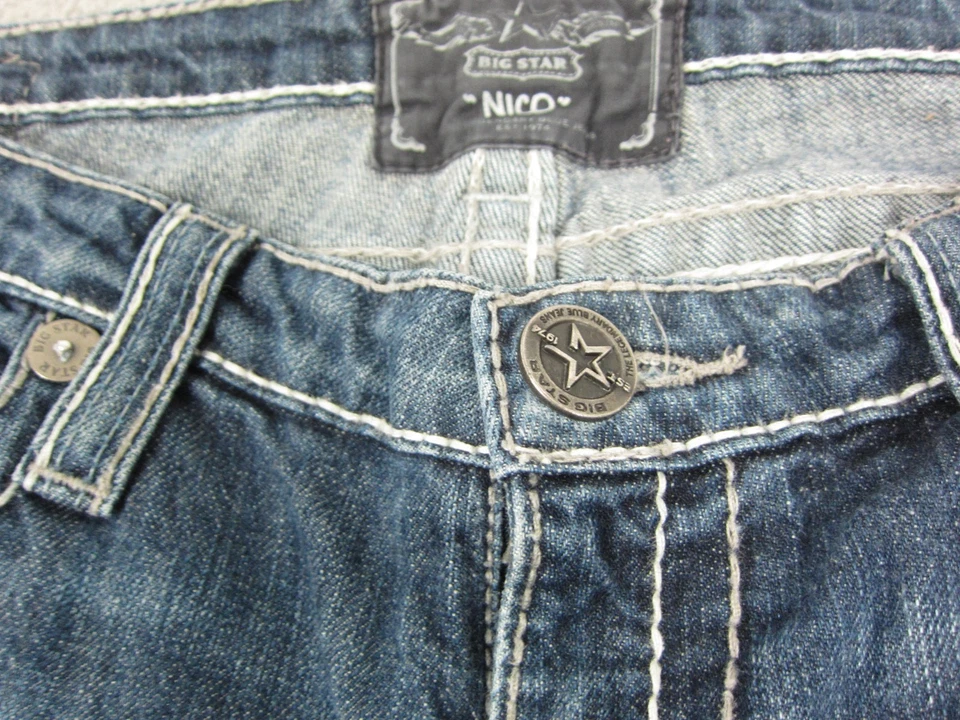 Big Star Jeans Womens 36x31 L Blue Denim Nico Straight Embroidered Low Rise - Image 4 of 4