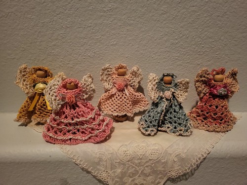 (5) Lovely Handmade Crochet Angels*Vintage 4" Clothespin Dolls*Baby Shower Decor