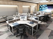 5x5 Cubicles Online- 51 H - 4 MAN QUAD L Shape Glazed Office Workstations