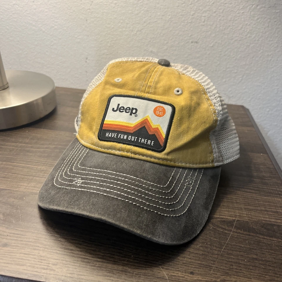 Jeep Have Fun Out There Parche Sombrero SnapBack Malla Retro Amarillo Exterior Camionero Foto 4 de 4