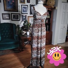 DJ Summers Maxi Dress Vintage Y2K Brown Sleeveless V Neck Embellished Womens 10