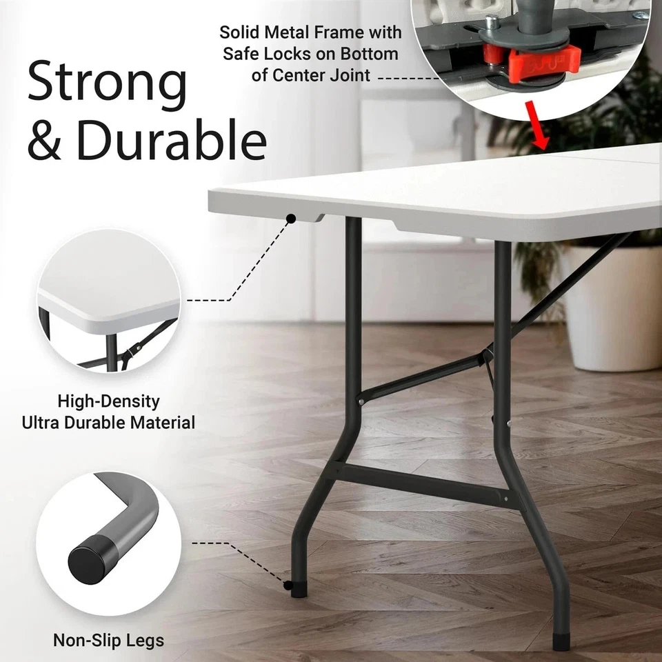 Used 3/4/6/8 Ft Plastic Folding Table Ideal for Indoor/Outdoor Dining Party Use - Image 3 of 4
