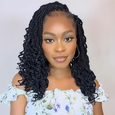 10 Inch Wavy Senegalese Twist Crochet Hair with Curly Ends 8 Packs Black Shor...