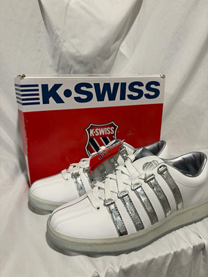 K-Swiss Mens Low Top Lace-Up Sneakers White/Silver New w/ Box (Men s, Size 10.5)