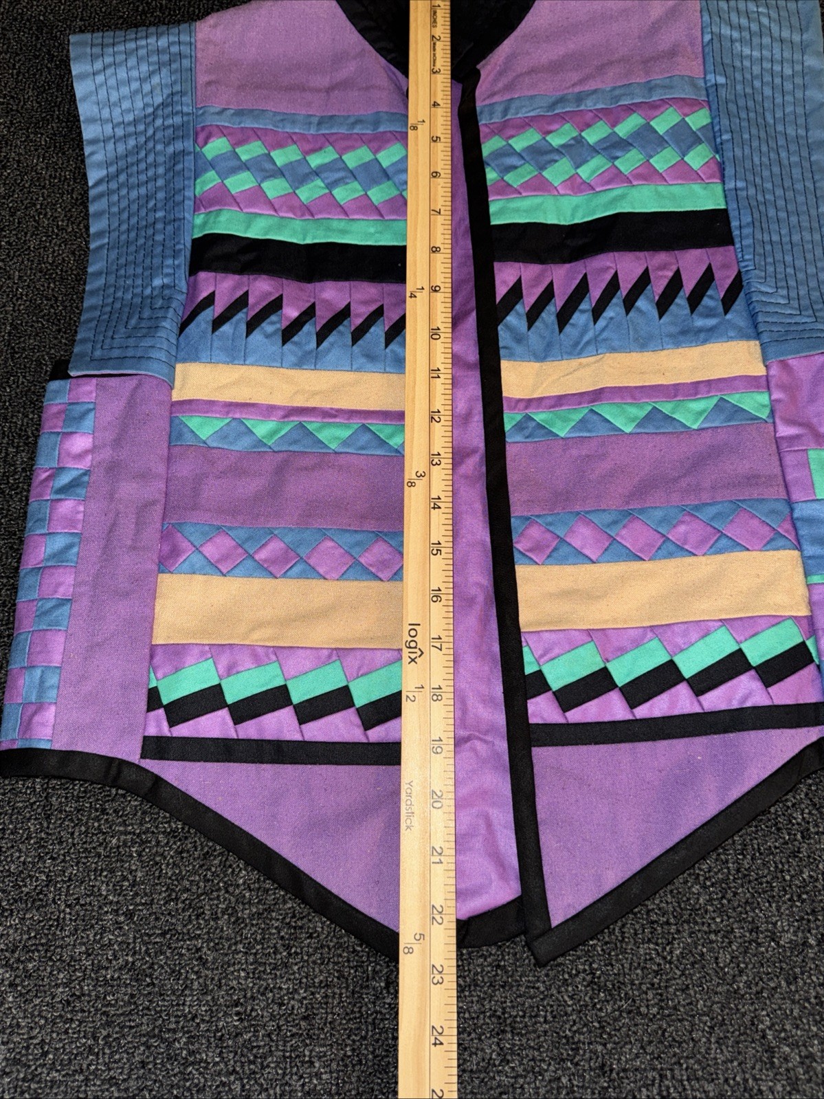 Vtg Reversible Patchwork Quilted Vest Geometric A… - image 7