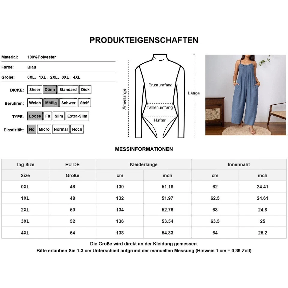 Übergröße Damen Rückenfrei Ärmellos Jumpsuit Trägerhose Sommer Latzhose Romper - Bild 2 von 4