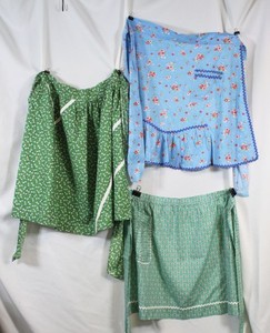 Lot of 3 Vtg Aprons Cotton Calico Print Retro Kitsch Kitchen Hostess Half Tie Up