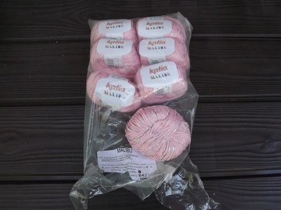 Katia Yarn Malibu col. 8 pink metallic, 7 balls, 122 yards each, 100 % cotton