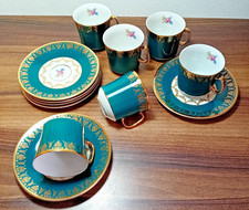  Czechoslovakia  Mokka / Espresso Tassen 6 Sammeltassen grün gold Rose