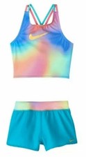 Nike Girls Multicolor Spectrum Spiderback Bikini Woven Shorts Set Size S L92427