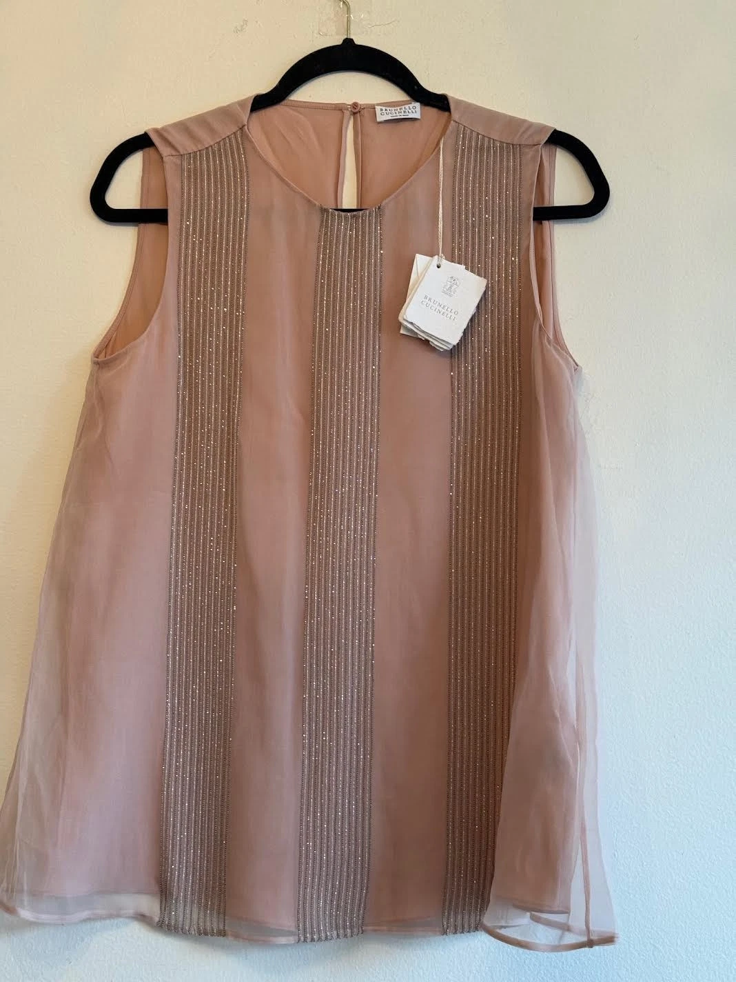 Brunello Cucinelli — $ 2,145 Brunello Cucinelli 100% Silk Blouse /Tank W/Molini Beading Size L  NWT