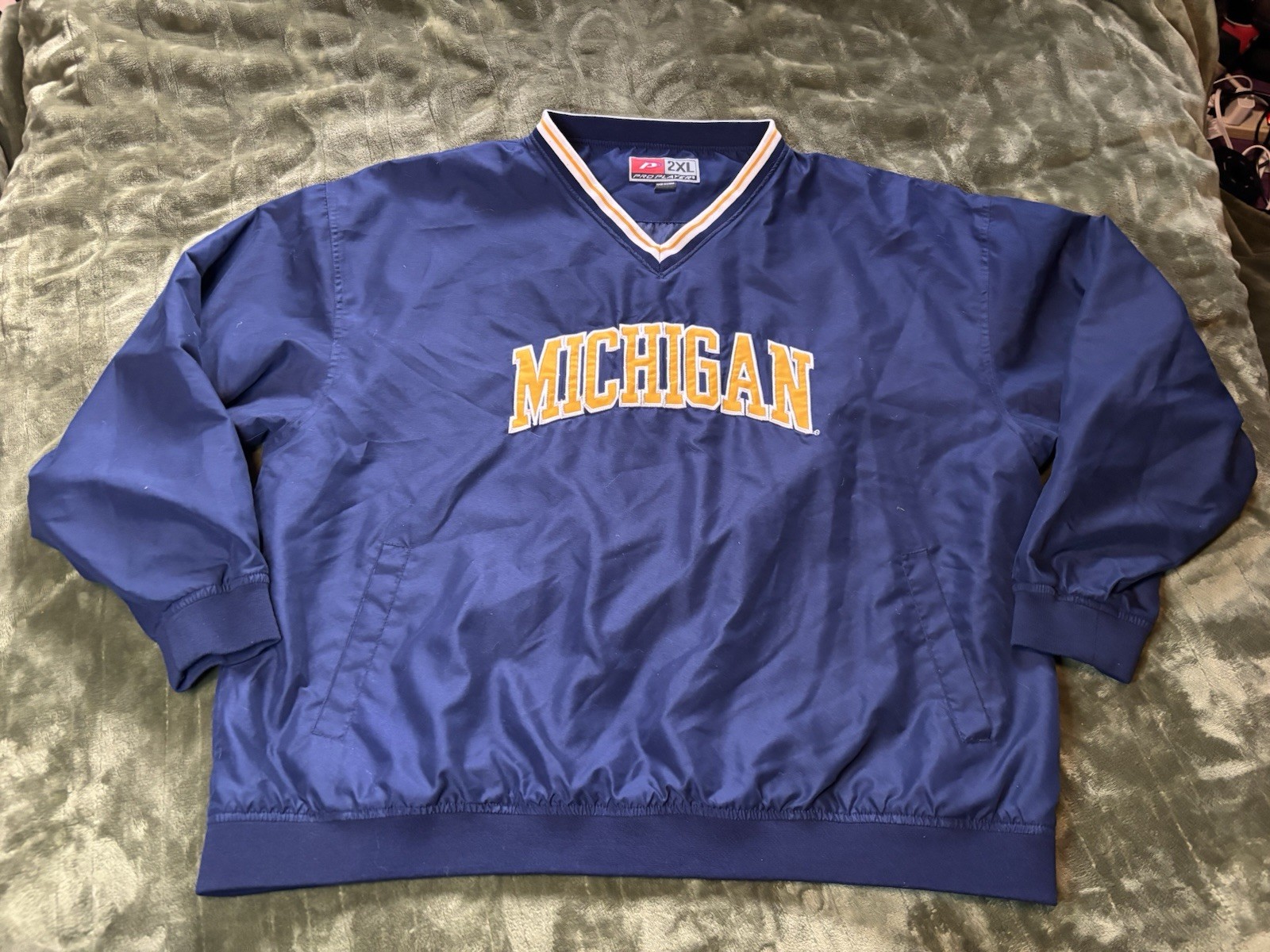 Michigan Wolverines Jacket Mens 2XL Blue Pro Player Windbreaker Coat Football
