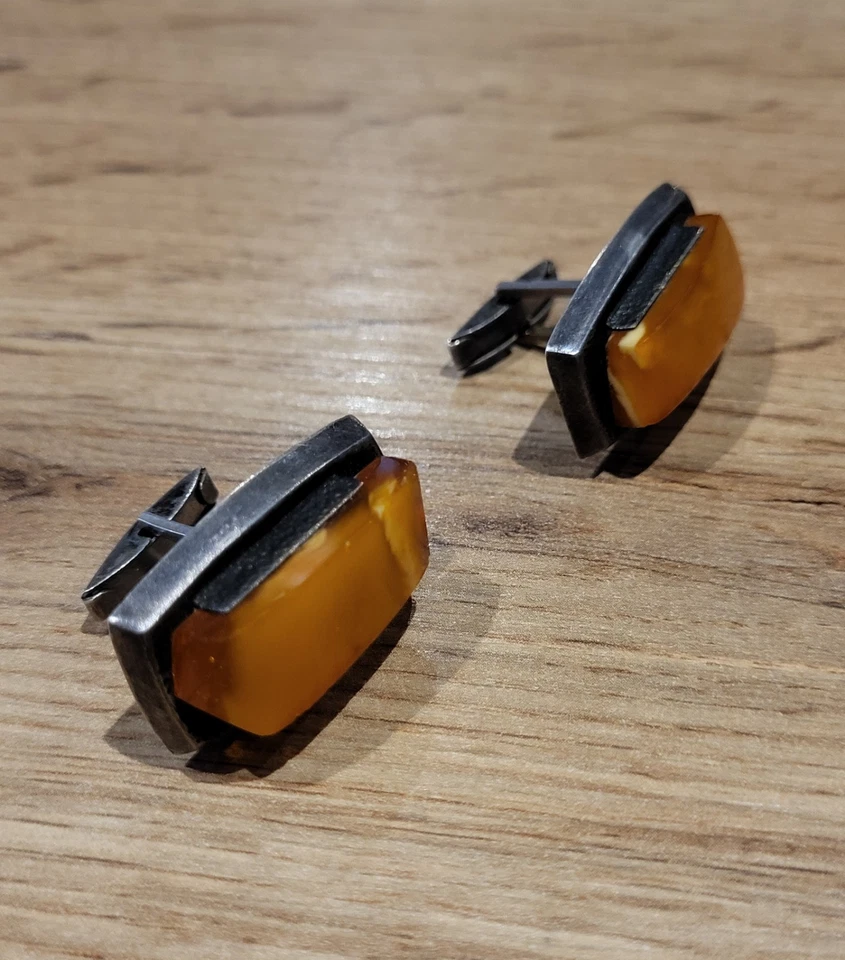 Gemelos antiguos vintage años 60-70 soviéticos Umion plata 875 y ámbar báltico natural. Foto 4 de 4