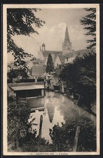 Old postcard Saint-Calais, view of the Ring and the church in the distance 