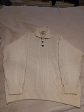 Carraig Donn Sweater Men M Ivory Wool Cable Knit Fisherman Ireland 1/4 Button