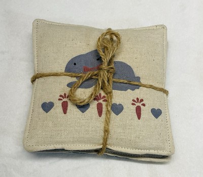 Alice s Country Cottage Spiced Mug Mats Coasters Rabbit Bunny Blue Ivory Set 4