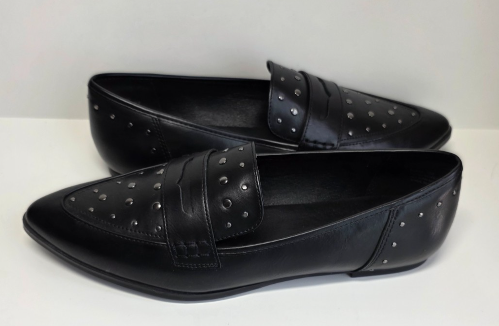 Frye & Co Elara Black Loafers with Broguing Frye & Co Elara Black Faux Leather Studded Penny Loafers  main image 3
