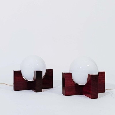 Pair of Brutalist Style Table lamps 1970s, Space Age Pine Wood Desk Lamp by H D