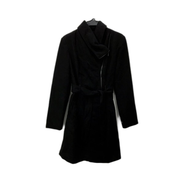 George Womens Black Wool Coat Belted Zipper Shawl Collar Size 10