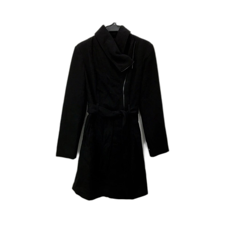 George Womens Black Wool Coat Belted Zipper Shawl Collar Size 10