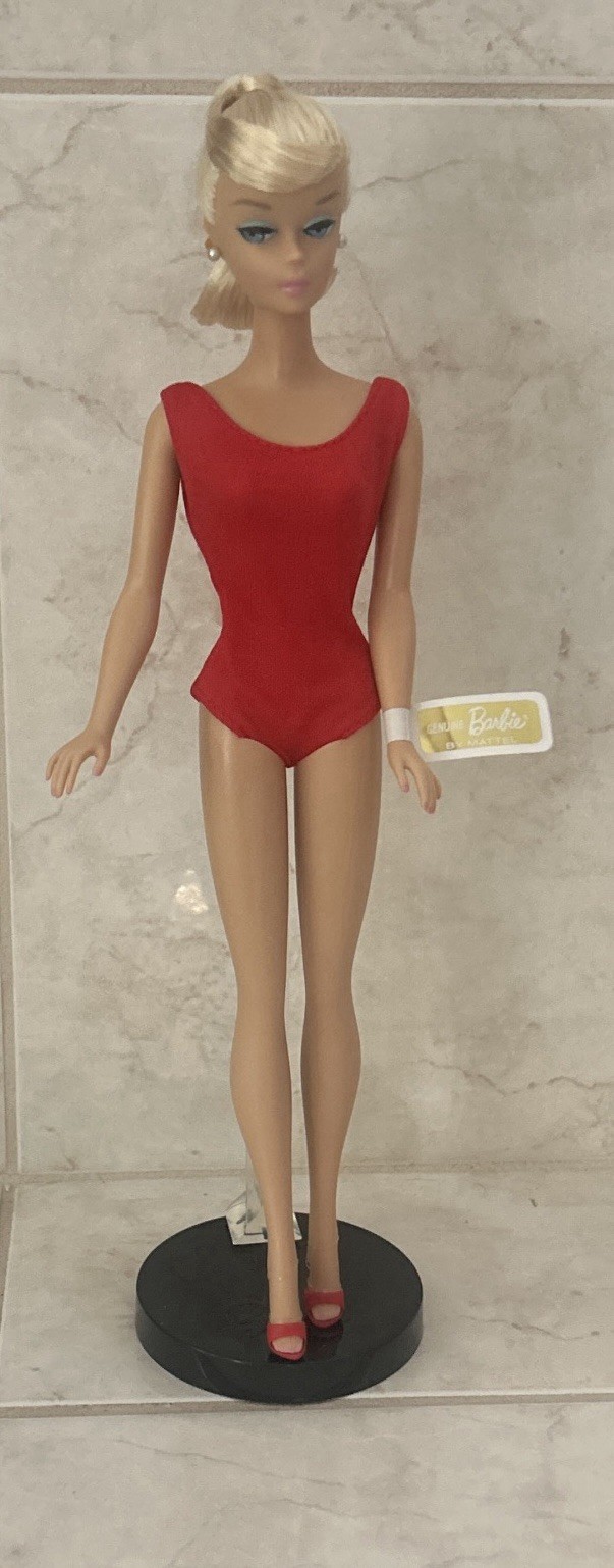 Barbie Blonde Swirl Ponytail Reproduction Doll With SS Shoes And Stand