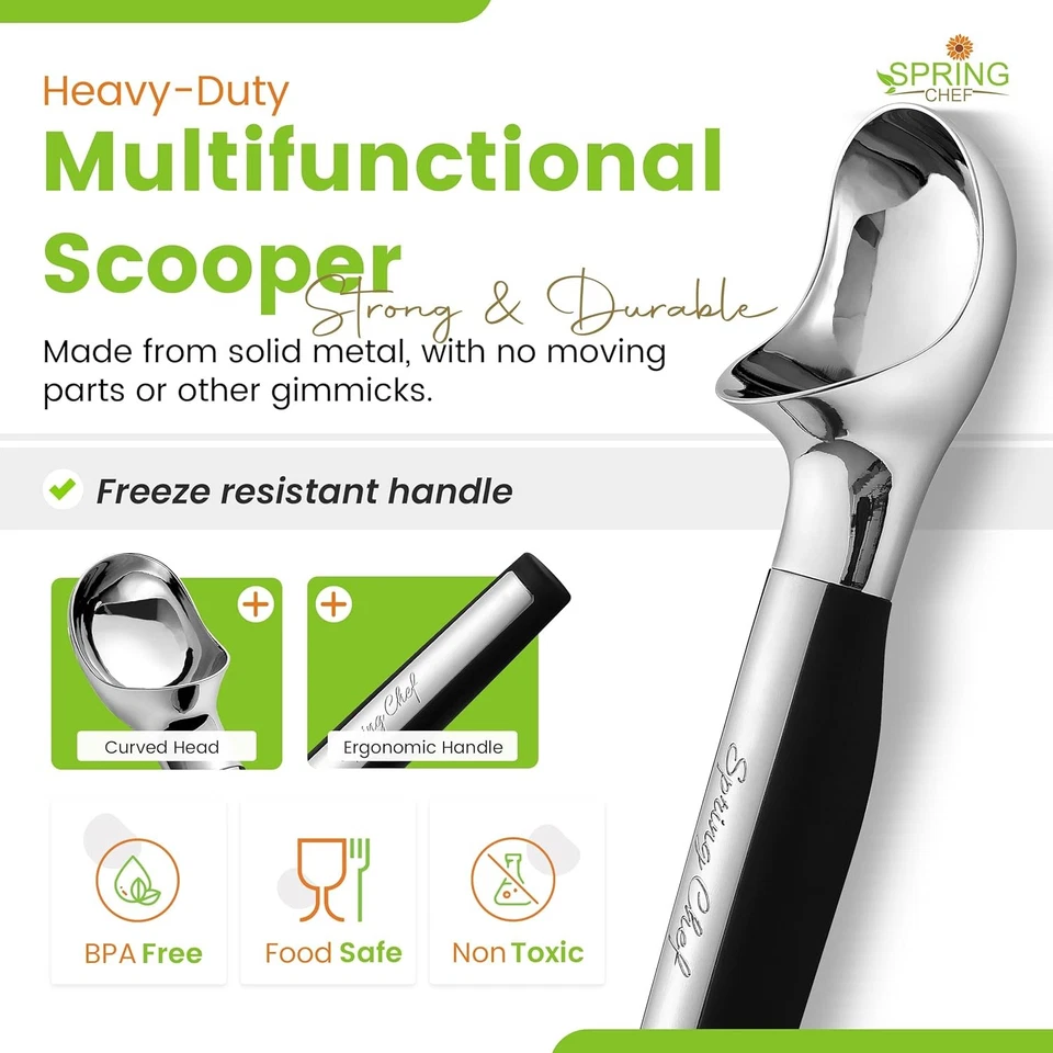 Сверхпрочный металлический черпак для мороженого Spring Chef — безопасный для посудомоечной машины Ice Cream Scooper - Изображение 4 из 4