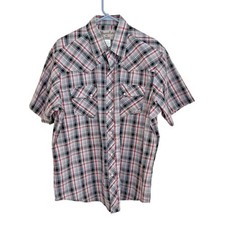 Vintage Rustler Wrangler Mens XL Red Plaid Pearl Snap Shirt Southwestern Cowboy