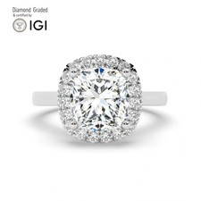 Cushion Solitaire Labgrown Diamond Engagement Ring 18k White Gold 5.45 Ct