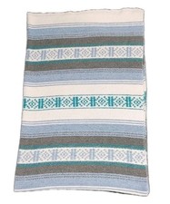 Vintage Mexican Falsa Blanket Slate/Color-Blue, White  Grey/72" x 46"/Pre-owned