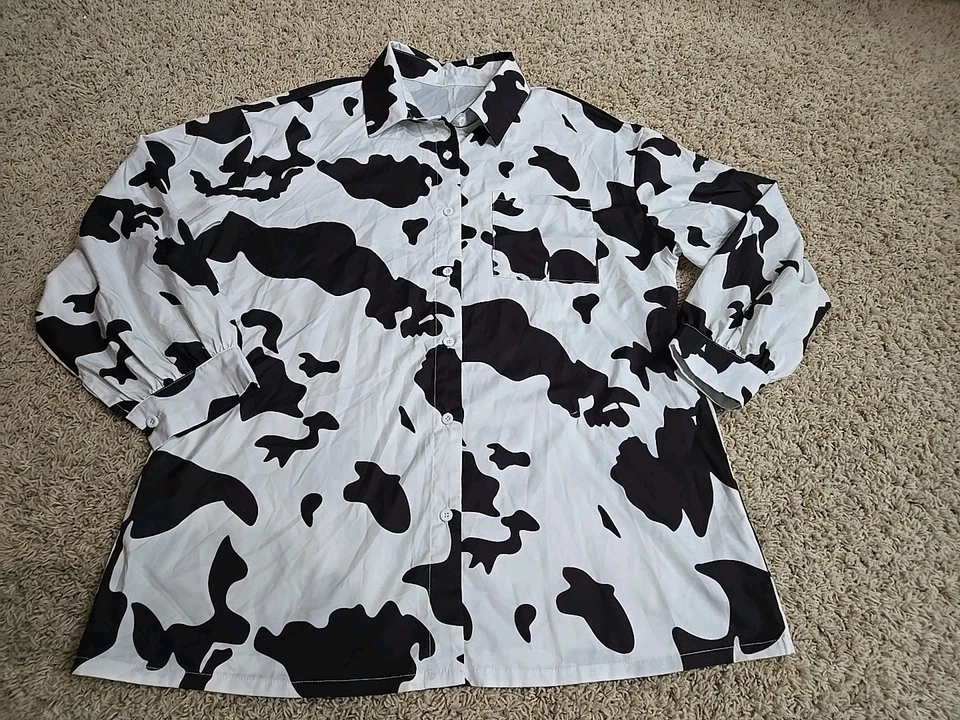 Cowboy Cowgirl Dairy Cow Print Longsleeve Shirt Sz 1XL Plus Toy Story Animal  - Image 2 of 4
