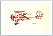Aviation pencil art print WACO F SERIES BY R T Foster CARD artist signed biplane