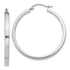 14k White Gold Polished Round Hoop Earrings 34mm Lightweight Women's