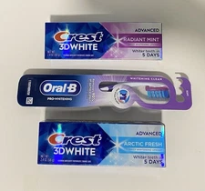 Crest 3D White Toothpaste 2.4oz Medium & Oral B Toothbrush Bundle Of 3 NEW!