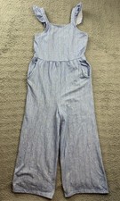 Cat  Jack Jumpsuit Girls Large 10 12 Blue White Stripe Ruffle Sleeveless