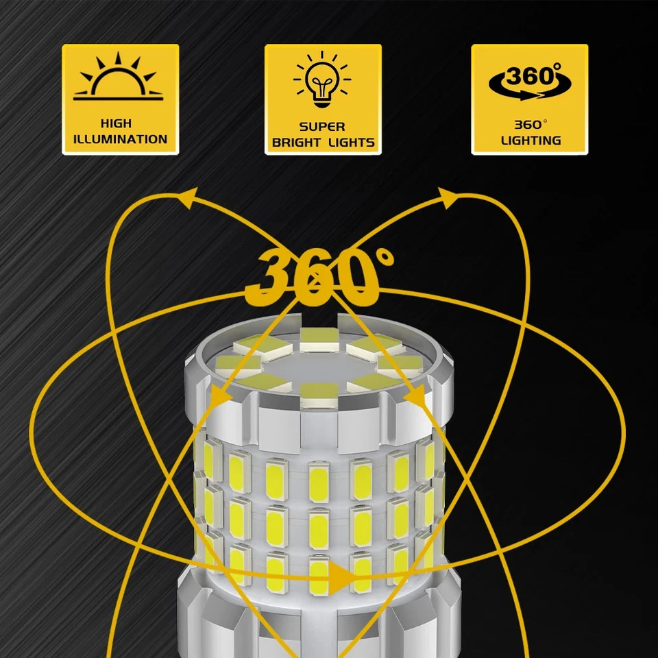 2PCS P21W BA15S T20 LED Canbus Reverse Brake Tail Lights Turn Signal DRL Lamp - Image 4 of 4