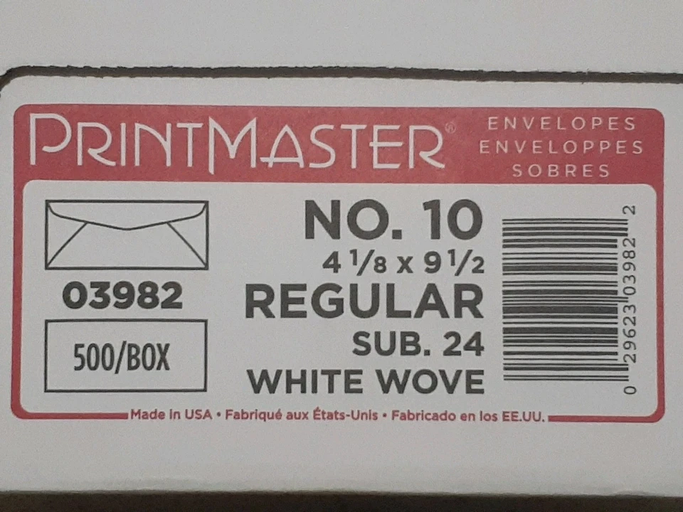 Printmaster White Wove (No.10 Regular Envelopes) 500 Ct. Sub. 24 (4 ⅛ X 9½)  - Image 2 of 4