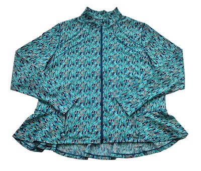 Coolibar Womens Sz XXL Blue Geometric Full Zip Diamond Cove Swim Jacket UPF 50+ 