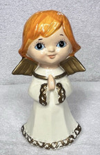 Vintage MCM Blonde Christas Angel Big Eyes Cream & Gold 6 1/4 Inch Tall