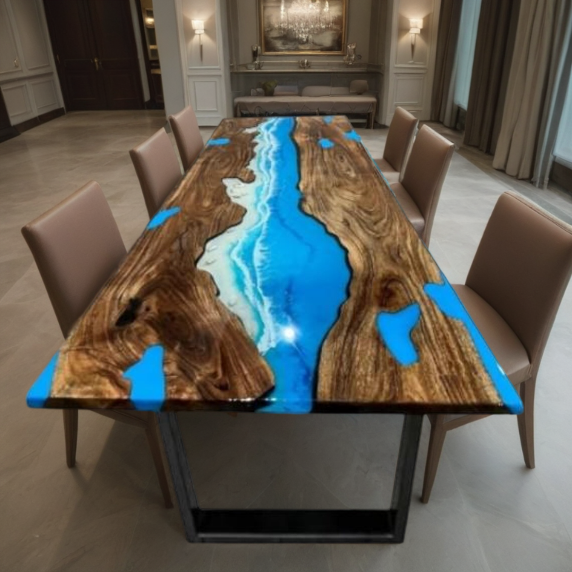 Epoxy River Wood Table Top with Resin Center Design  