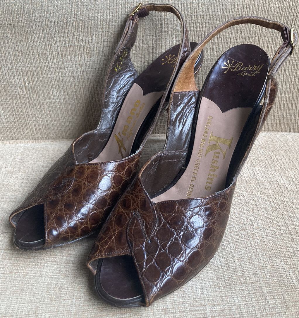 Vintage 1960'S Strappy Heels Barry Last A'mano Brown Leather Shoes