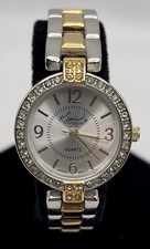 Kim Rogers Silver/Gold Tone Women's Watch 15296 Rhinestone Accent- New Battery